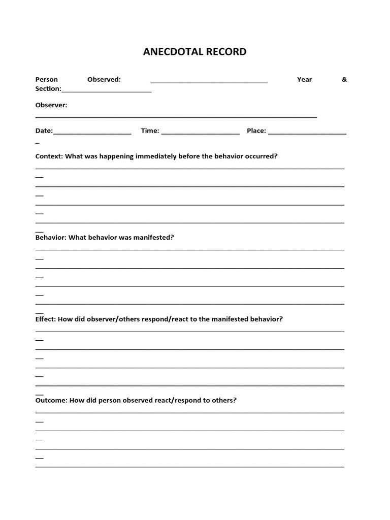 ANECDOTAL RECORD | PDF | Psychology | Psychological Concepts