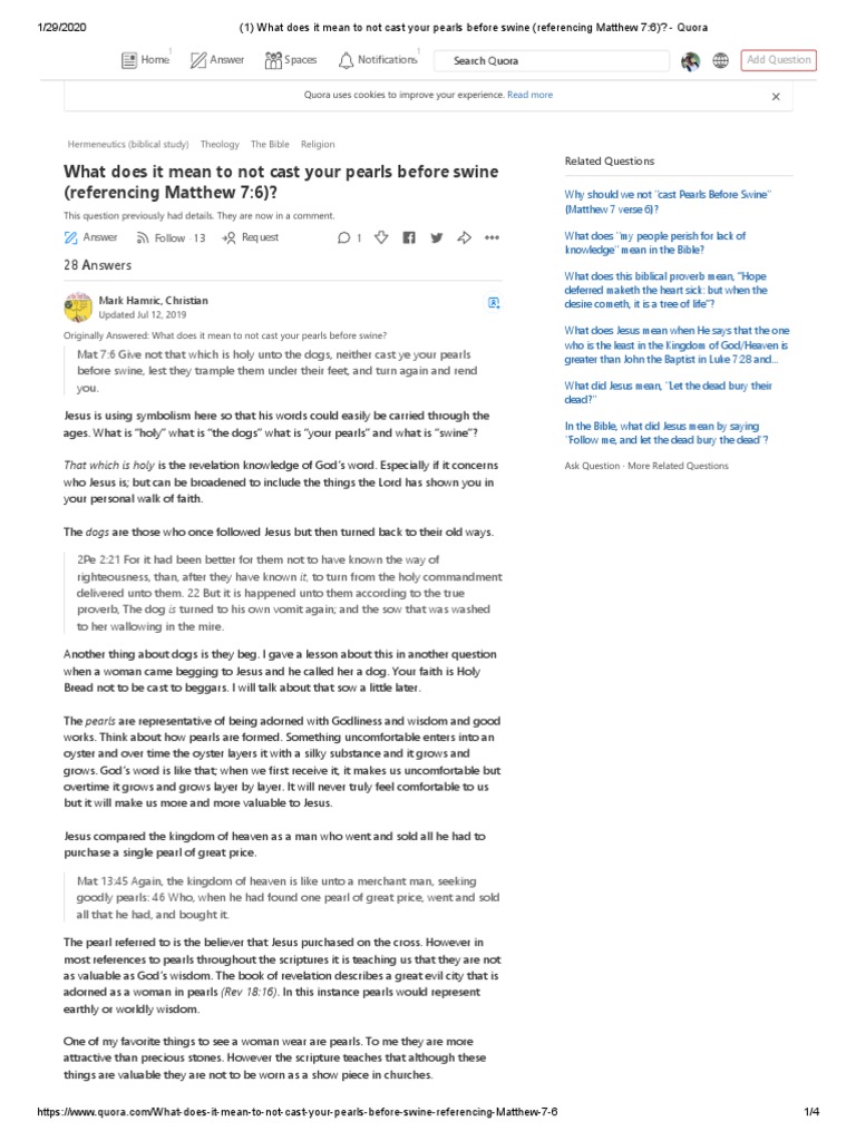 What Does It Mean To Not Cast Your Pearls Before Swine PDF Jesus