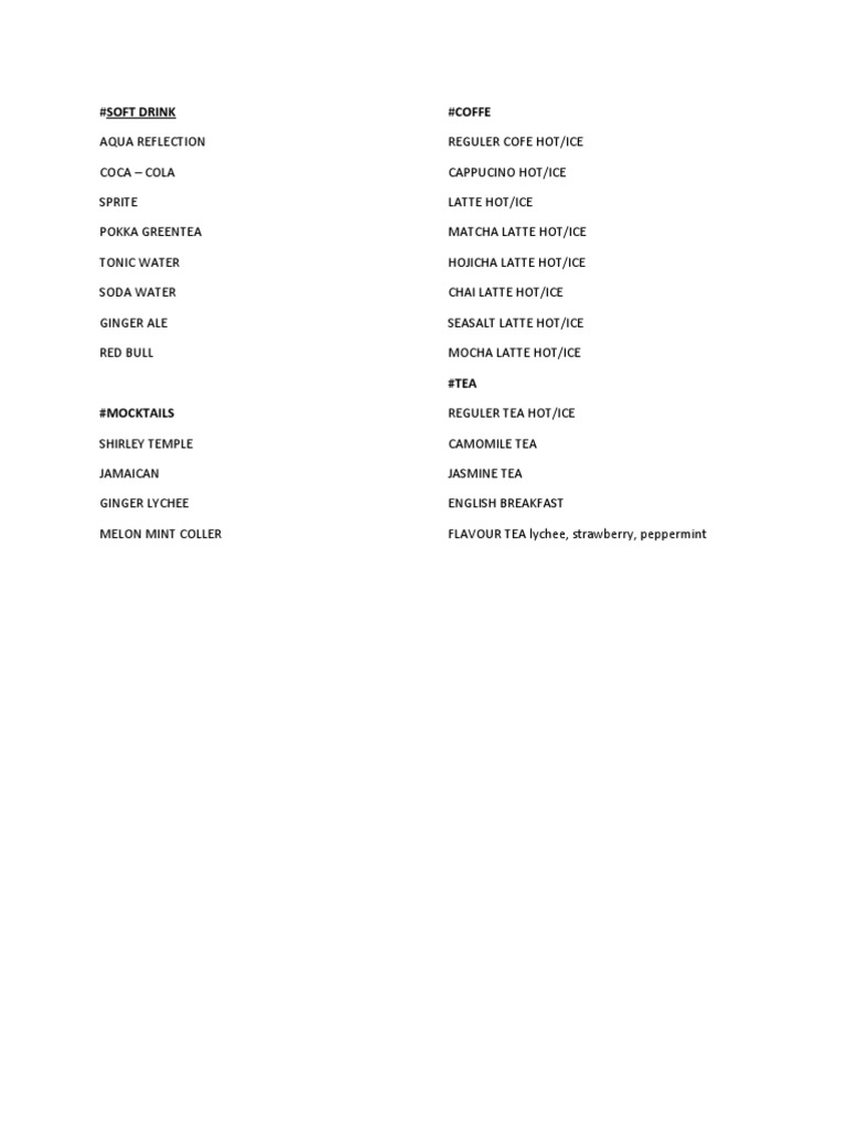 Comprehensive Bar Drink Menu | PDF
