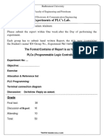 Experiments of PLC'S Lab.: The Format/Contains of Report Is As Follow: Plcs (Programmable Logic Controllers)