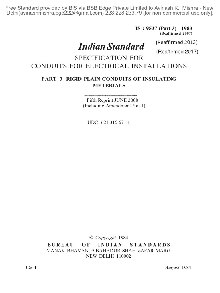 Indian Standard: Specification For Conduits For Electrical ...