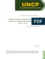 Gestión Municipal y Desarrollo Local de La Provincia de Chupaca Del Departamento de Junín - 2016