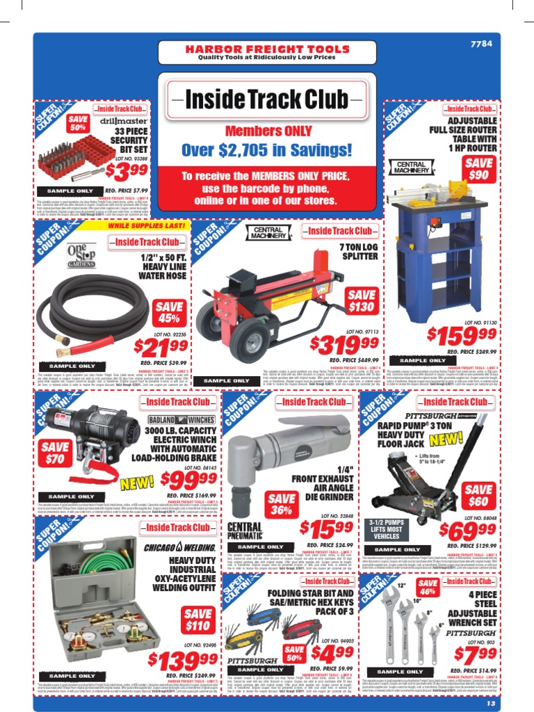 Harbor Freight Inside Track Club 7784 PDF Coupon Receipt