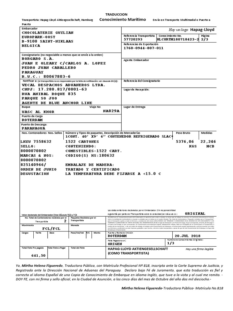 BL Hapag Lloyd | PDF | Guía de carga | Comercio