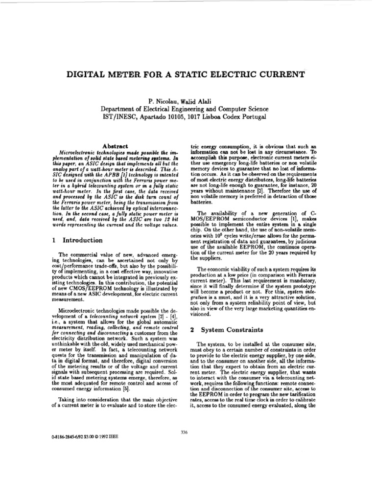Digital System For A Static Electric Current Meter Circuit Diagram