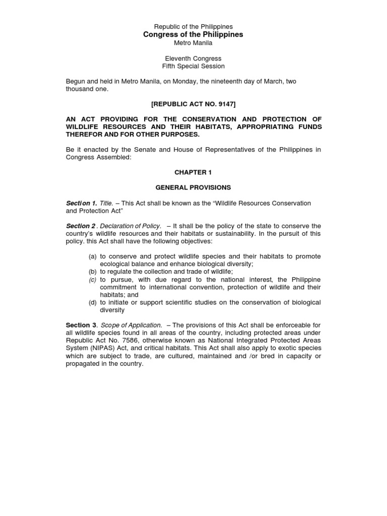 R.A. 9147 Wildlife Resources Conservation and Protection Act | PDF ...