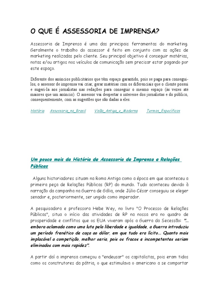 O que é Assessoria de Imprensa? | PDF | Jornalismo | Relações públicas