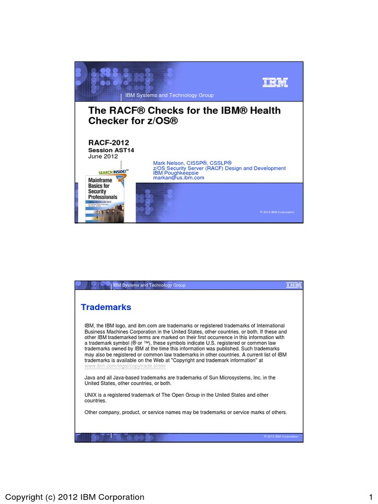 The RACF® Checks For The IBM® Health Checker For z/OS® PDF Software