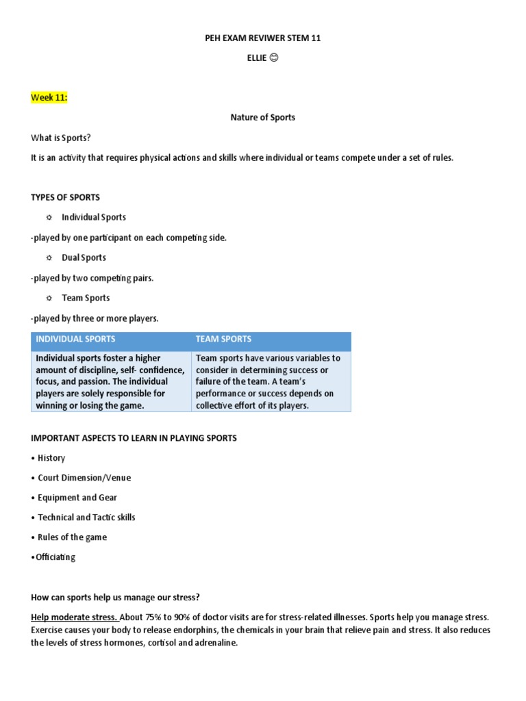Individual Sports Team Sports | PDF | Table Tennis | Games Of Physical ...