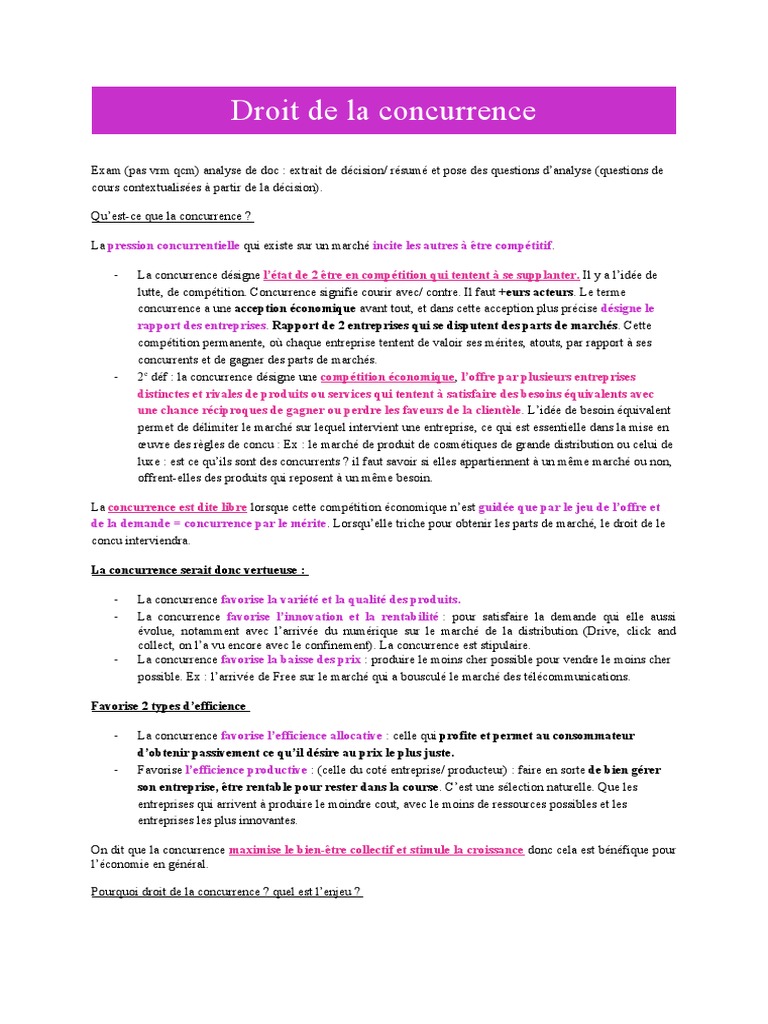 Droit de la concurrence : enjeux et définitions | PDF | Règles de ...