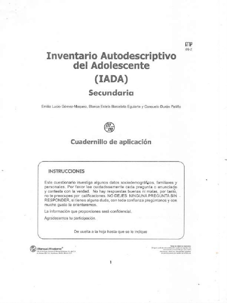Inventario Autodescriptivo Adolescente | PDF | Sicología | Ciencias de ...
