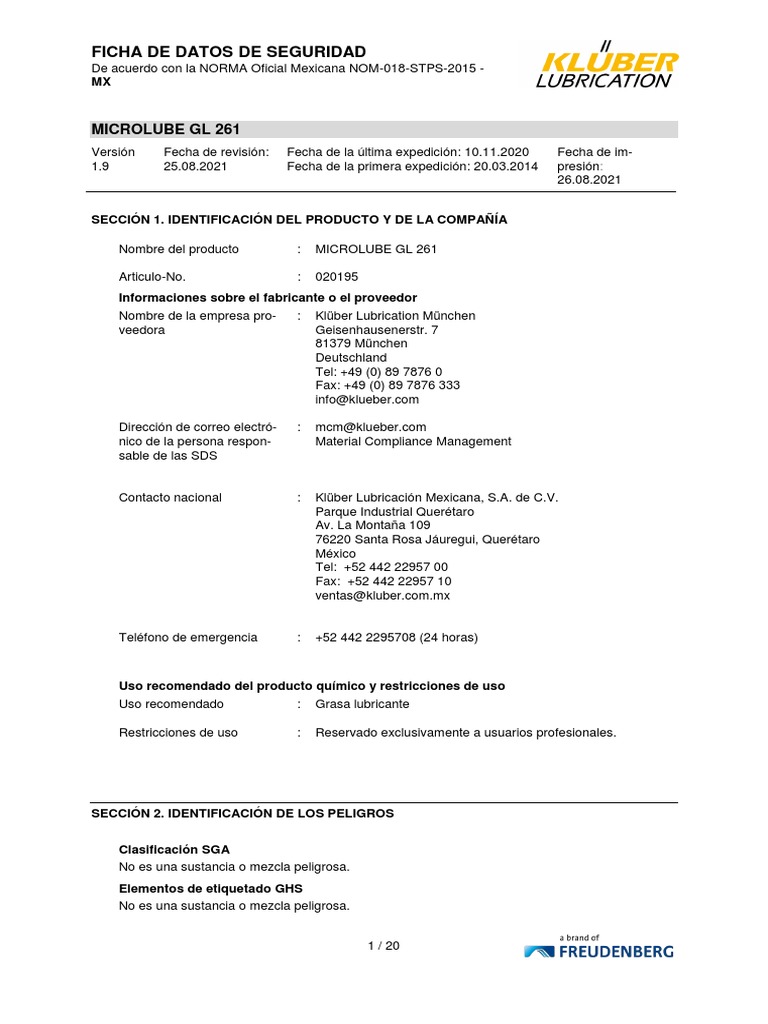 SDS Microlube GL 261 020195 MX Es Download Free PDF Agua Ciencias