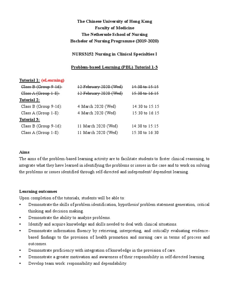 NURS3152 - Problem-Based Learning Tutorial 1-3 (Revised On 21 Feb 2020 ...