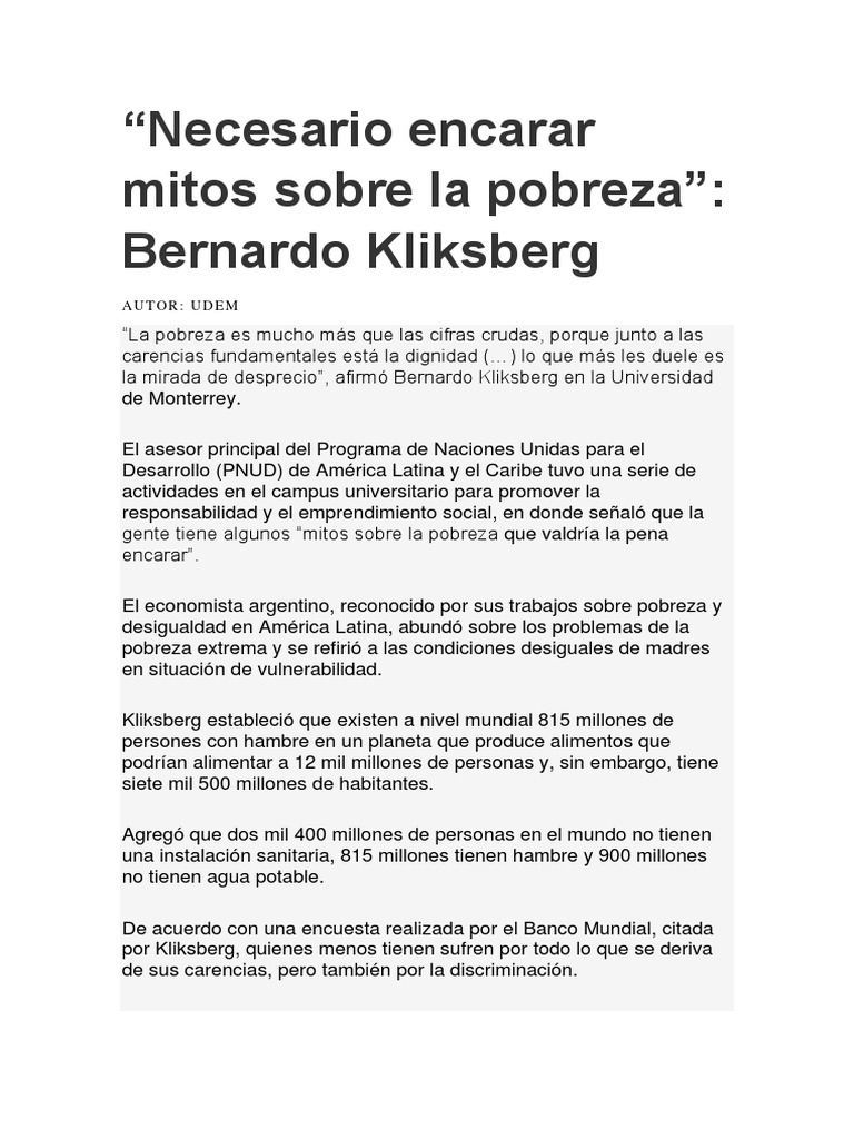 Articulos B Kliksberg | PDF | Desigualdad económica | Discriminación y ...