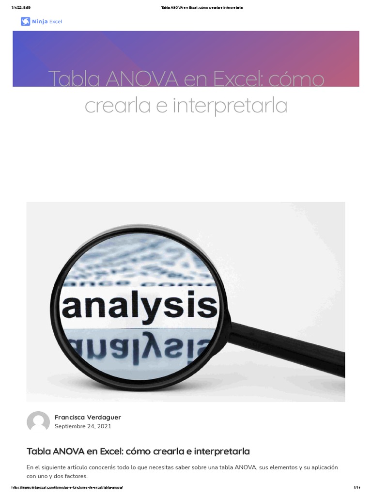 Crear e interpretar tabla ANOVA en Excel | PDF | Análisis de variación ...