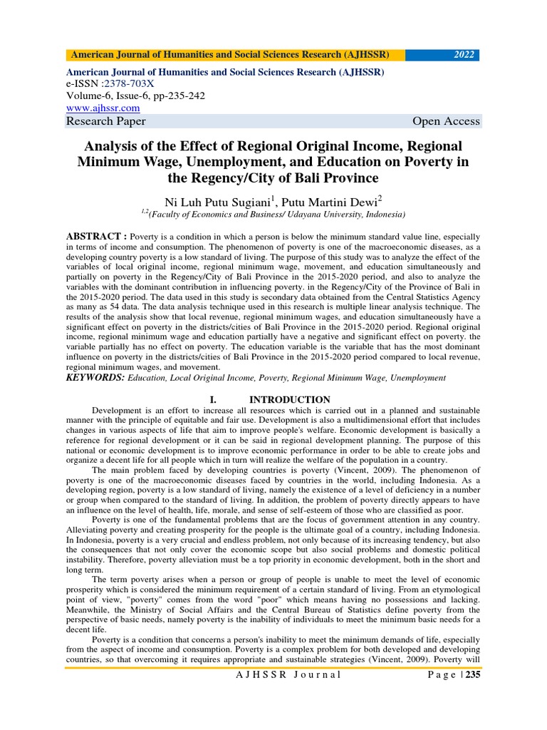 Analysis of The Effect of Regional Original Income, Regional Minimum ...