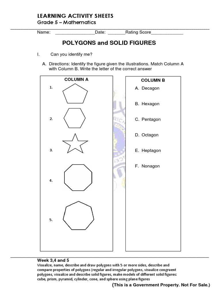 Polygons and Solid Figures Activities | PDF | Shape | Linear Programming