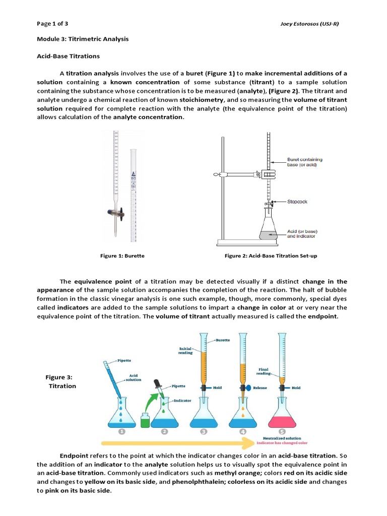 Module 3 Titrimetric Analysis PDF Titration Chemistry