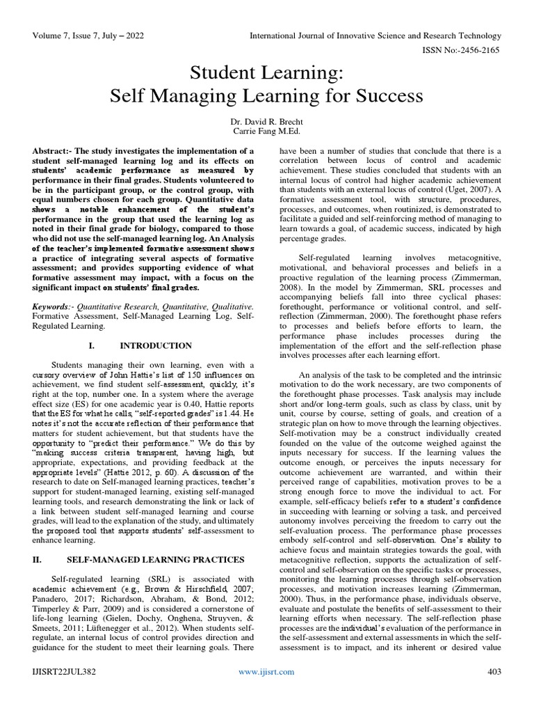 Student Learning Self Managing Learning For Success | PDF | Educational ...
