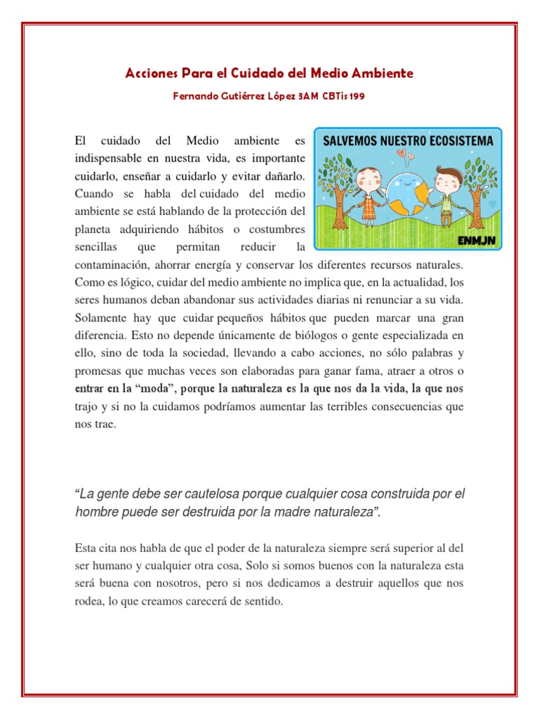 Acciones para Cuidar el Medio Ambiente | PDF