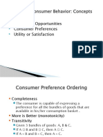 Theory of Consumer Behavior: Concepts: Consumer Opportunities Consumer Preferences Utility or Satisfaction