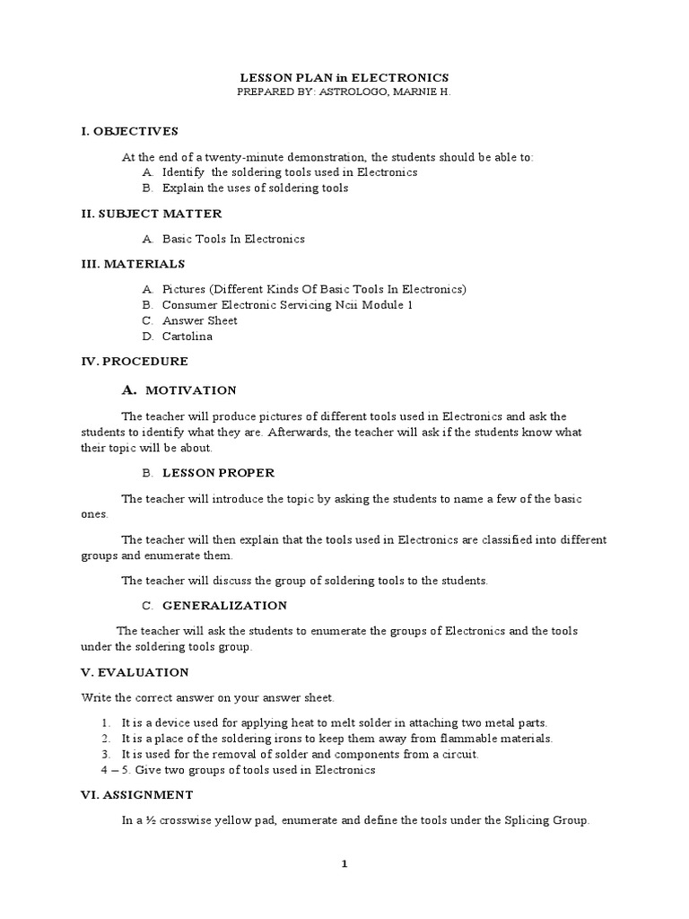 Electronics Soldering Tools Lesson Plan | PDF