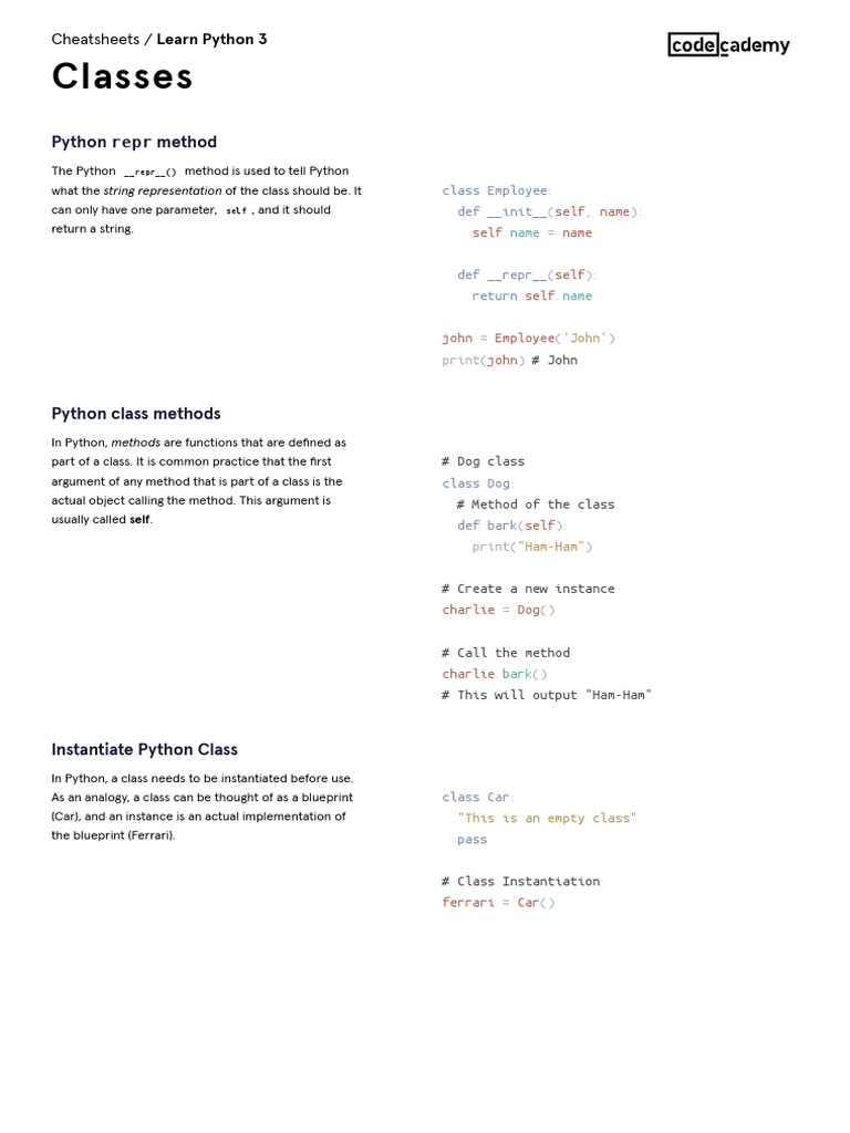 Learn Python 3 - Classes | PDF | Inheritance (Object Oriented ...