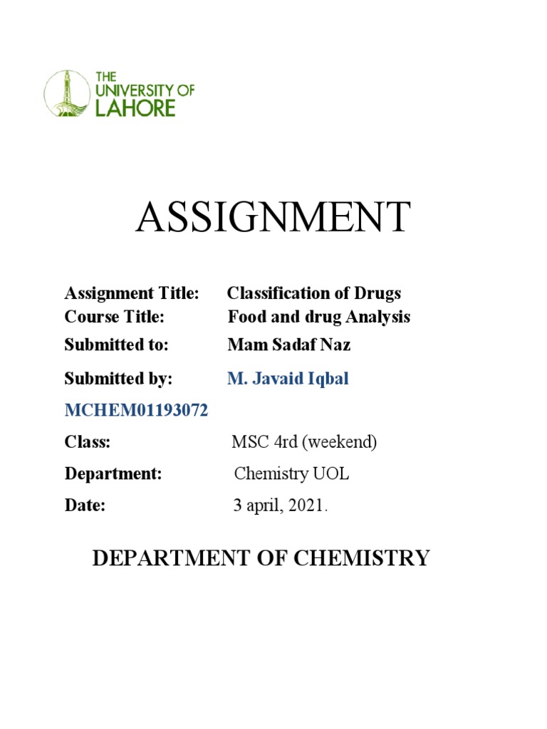 Drug and Food Analysis Assignment | PDF | Drugs | Psychoactive Drugs