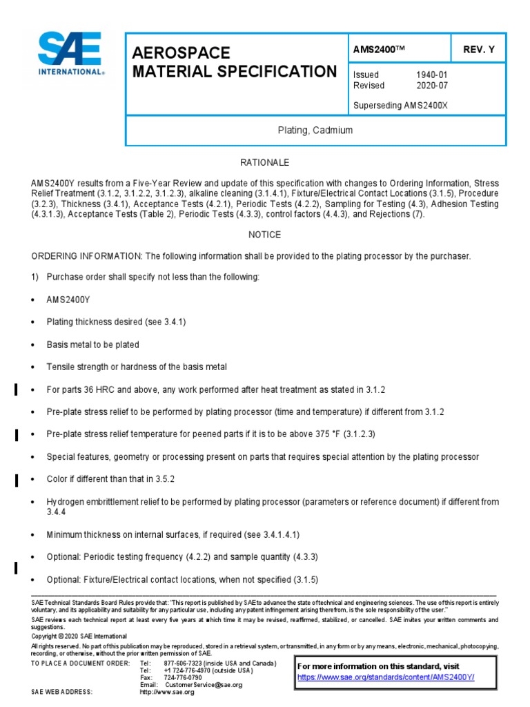 AMS2400 Plating, Cadmium PDF Specification (Technical Standard