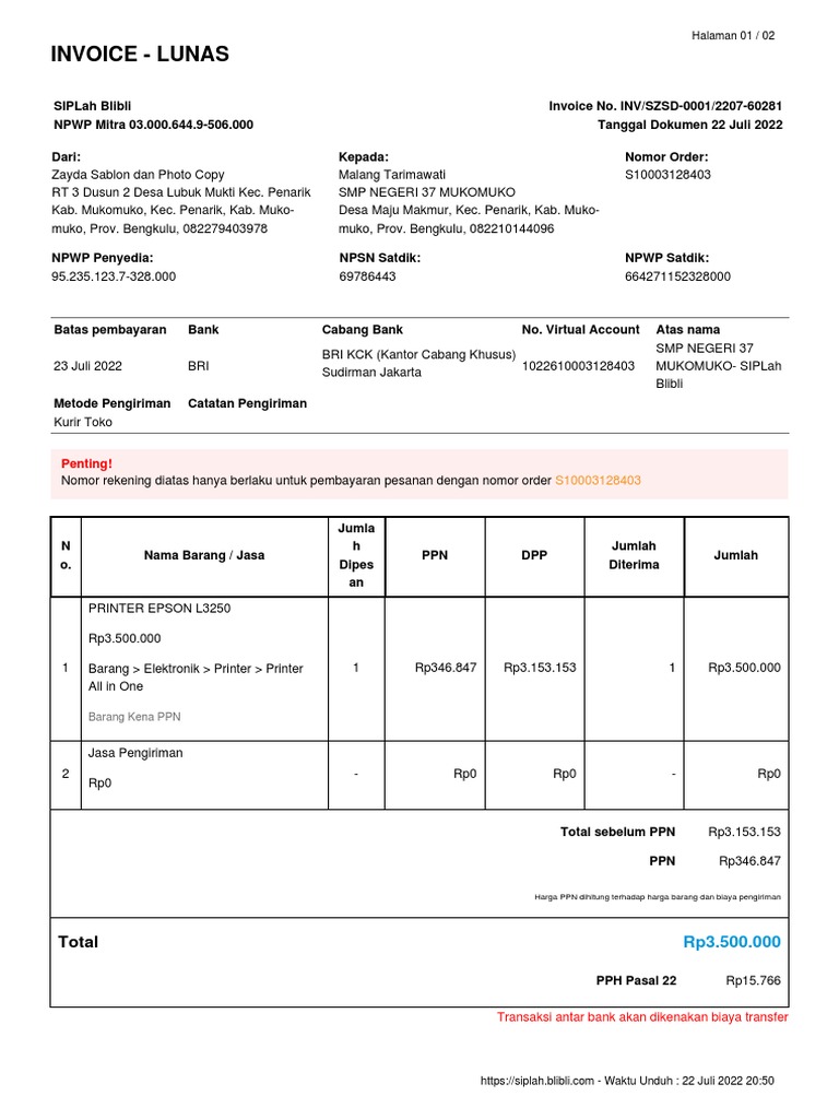 Payment Invoice S10003128403 1 | PDF