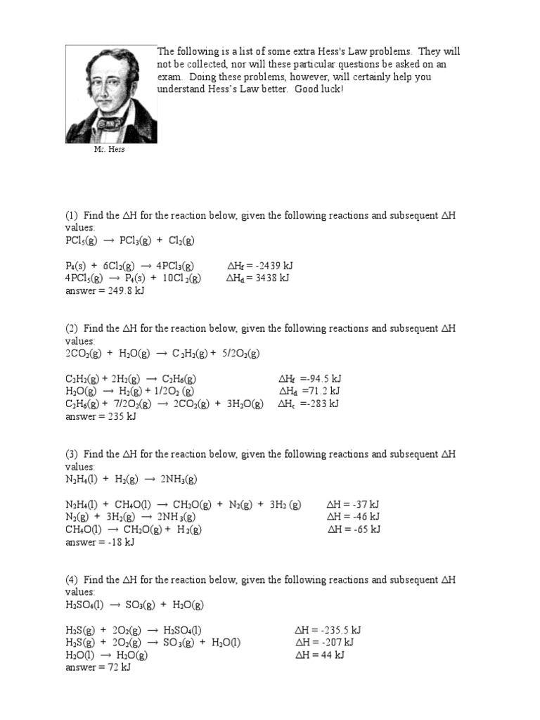 Free Worksheet Hess Law Worksheet hesss law questions