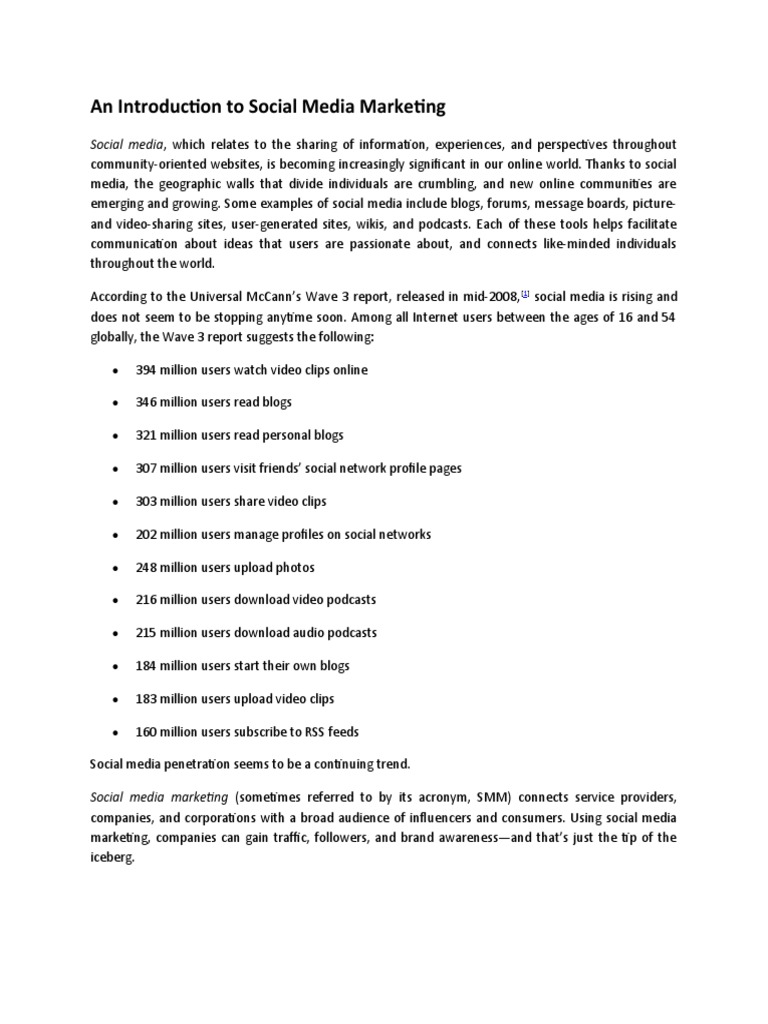 An Introduction To Social Media Marketing PDF Social Media