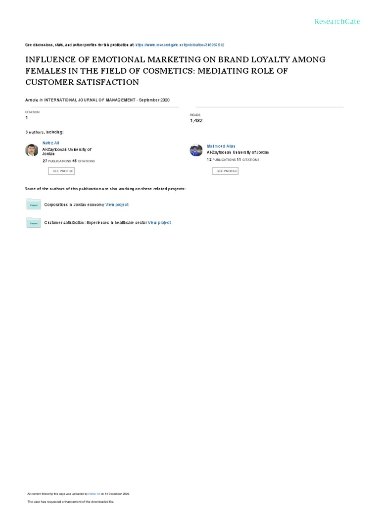 Influence of Emotional Marketing On Brand Loyalty Among Females in The ...