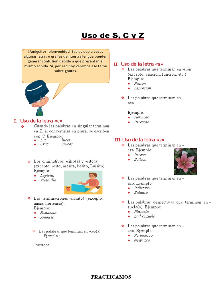 Ejercicios de uso de C, S y Z para niños | PDF