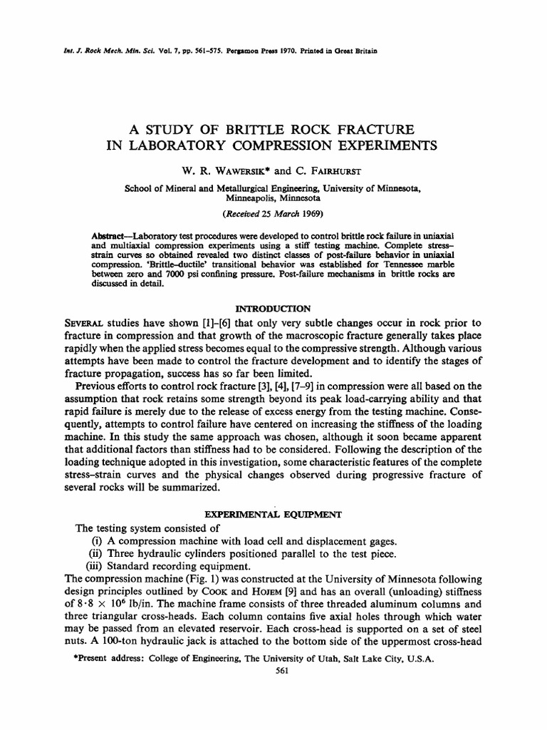 A Study of Brittle Rock Fracture in Laboratory Compression Experiments ...