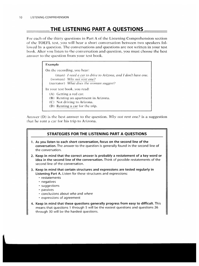 TOEFL Listening Part A Strategies | PDF | Human Communication ...