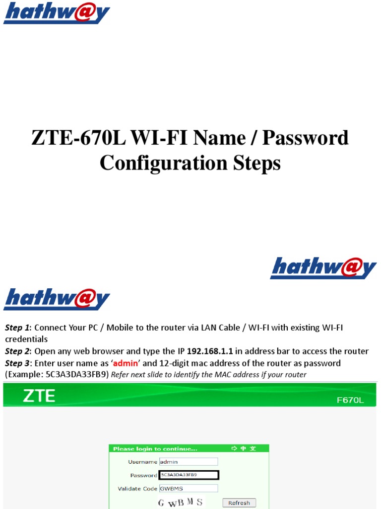 ZTE-F670L (WIFI Name Password Change Procedure) v.7 | PDF | Wi Fi