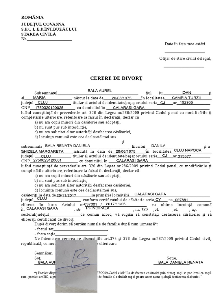 Cerere de Divort (1) AUREL | PDF