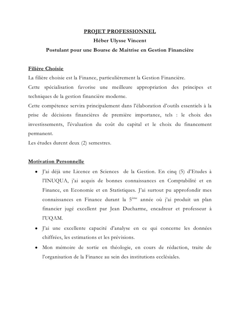 Projet Professionnel Hb Pdf