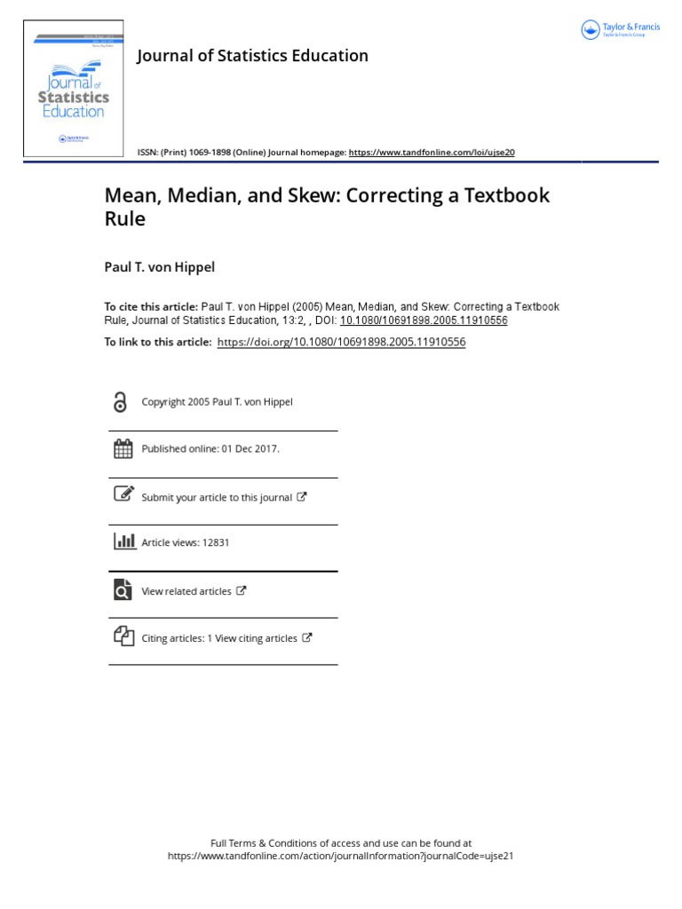 Mean Median and Skew Correcting A Textbook Rule | PDF | Skewness | Mode ...