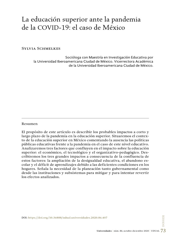 Impacto de la COVID-19 en educación superior en México | PDF | México ...