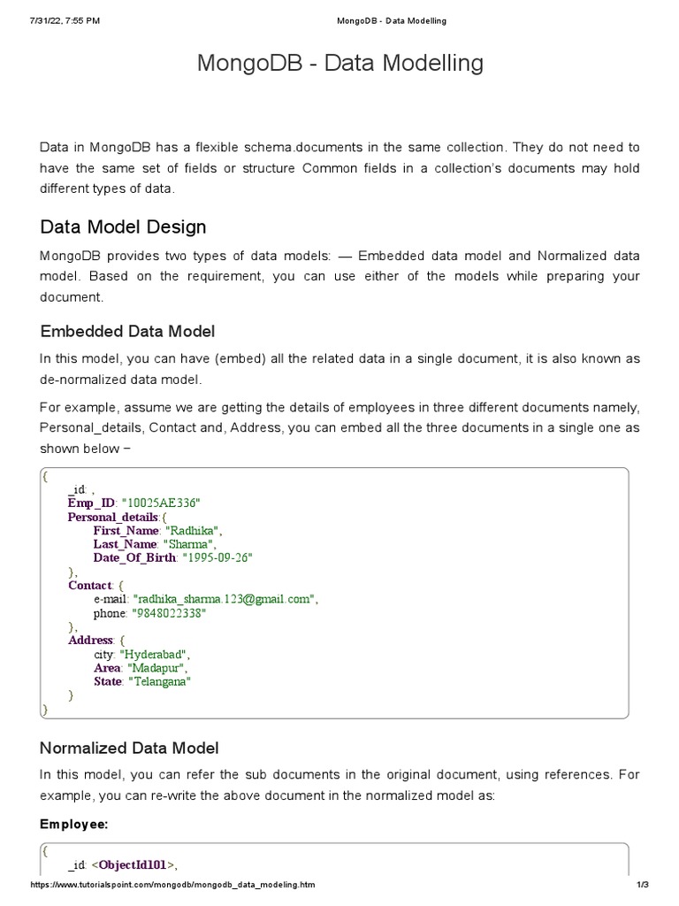 MongoDB - Data Modelling | PDF | Database Schema | Relational Database