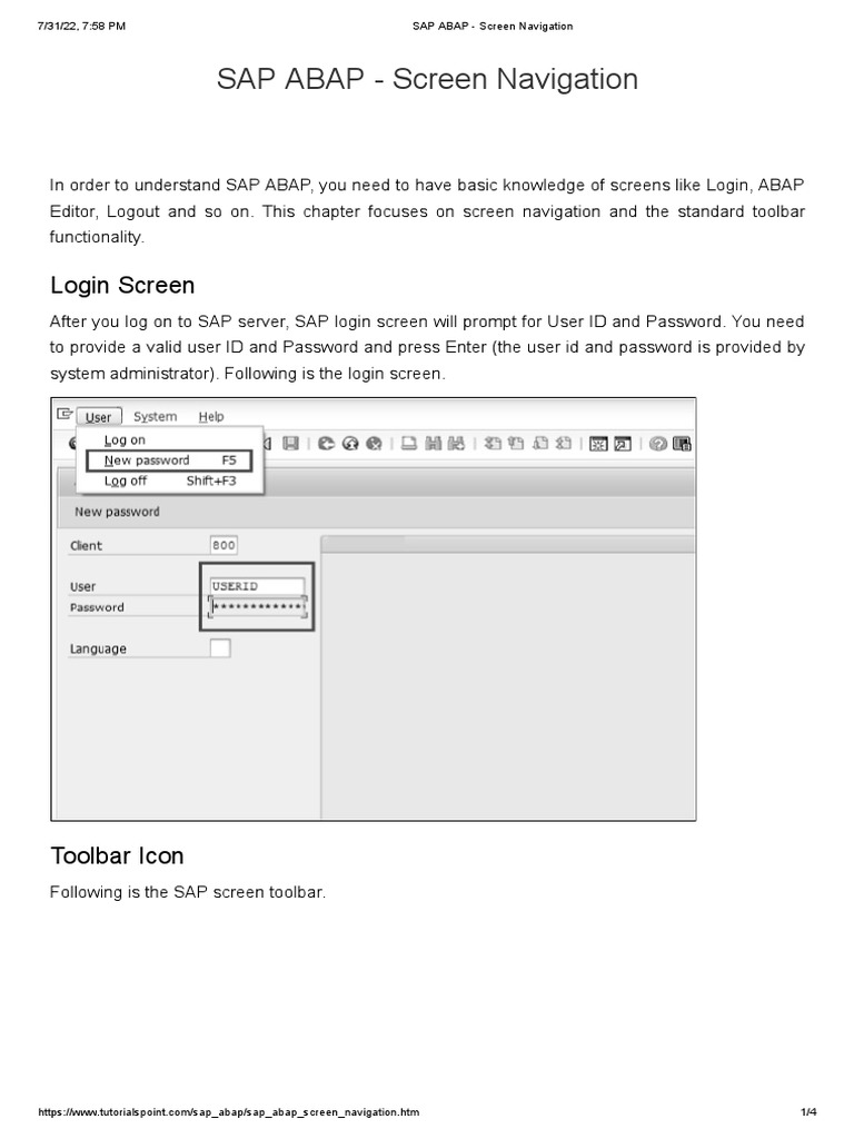 SAP ABAP Screen Navigation PDF Login Window
