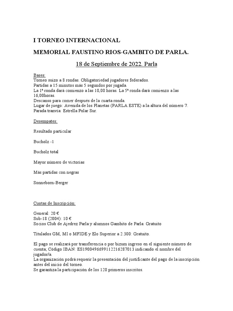 Torneo Internacional Ajedrez Parla 2022 | PDF | Ajedrez