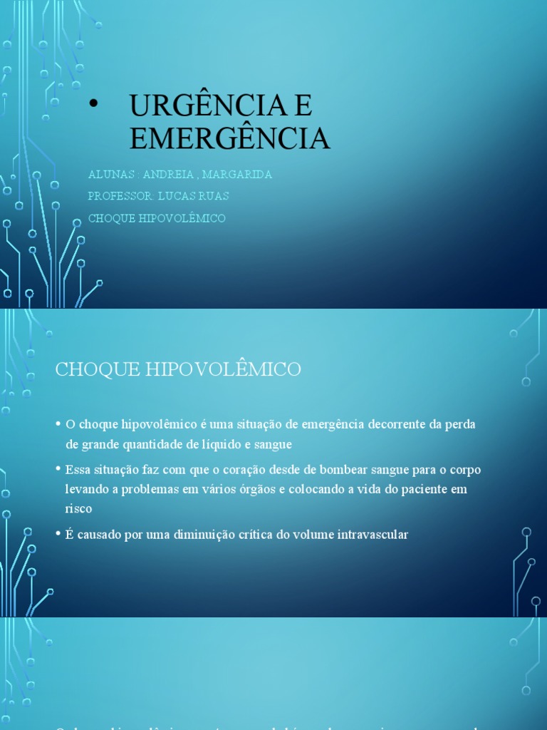 Choque Hipovolêmico: Sintomas e Tratamento | PDF | Ciências e Matemática