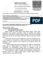 Caderno de atividades do 5o ano com conteúdos de Português, Matemática, História, Ciências, Educação Física e Arte