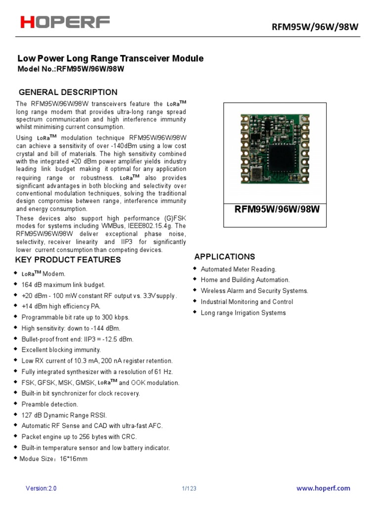 RFM95W-V2 0 | PDF | Modulation | Modem