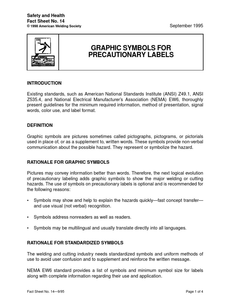 Graphic Symbols For Precautionary Labels: Safety and Health Fact Sheet ...