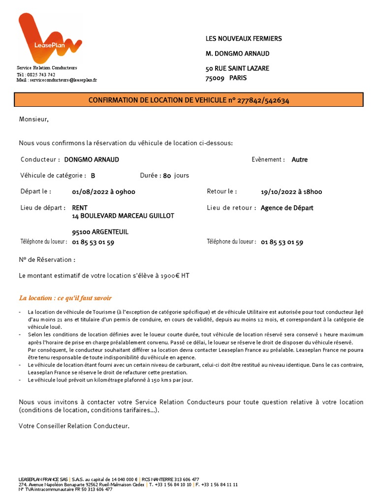 Confirmation de Location de Véhicule | PDF | Transport | Véhicules