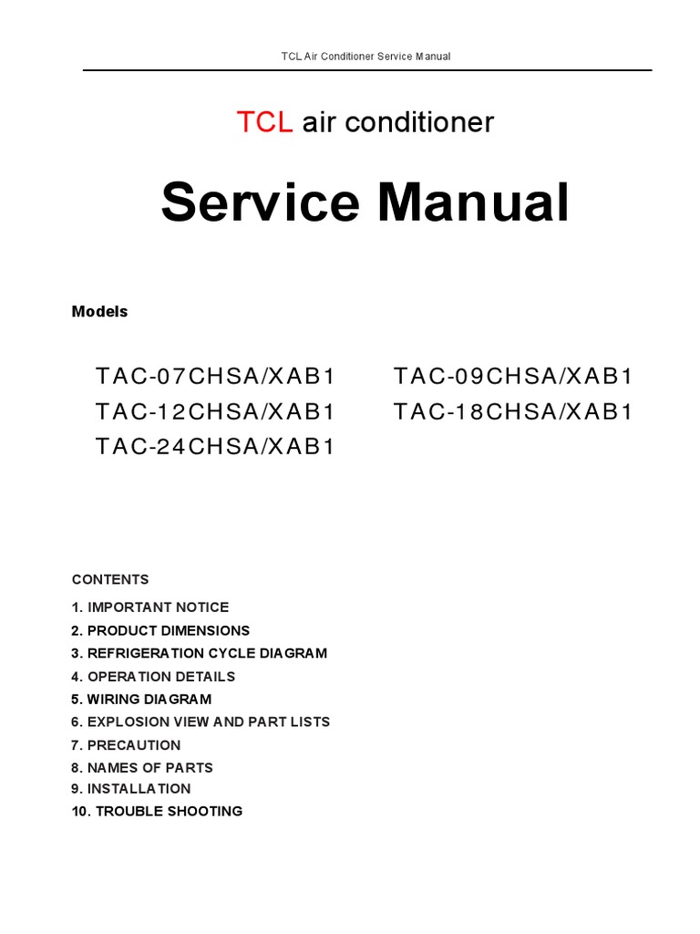 TCL Air Conditioner Service Manual | PDF | Air Conditioning ...